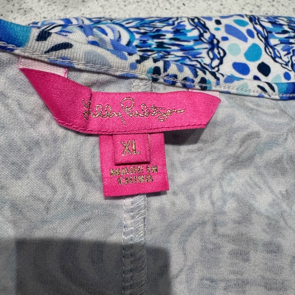 Lilly Pulitzer Wynne Maxi Dress Resort White Call My Shell Phone Blue Printed xl - Picture 2 of 5